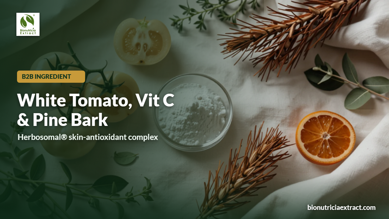 Herbosomal white tomato, vitamin C and pine bark skin-antioxidant ingredient