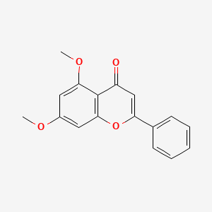 Chemical structure of 5,7-dimethoxyflavone, the primary polymethoxyflavone marker compound in black ginger (Kaempferia parviflora) extract