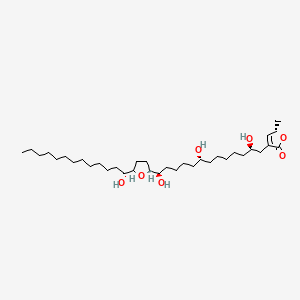 Chemical structure of annonacin, the most studied annonaceous acetogenin marker compound in soursop (Annona muricata) leaf extract