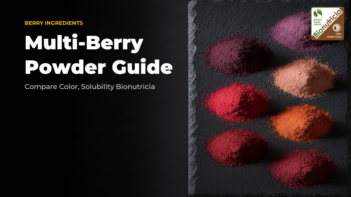 Berry powder comparison guide — multiple berry extract powders on a dark surface