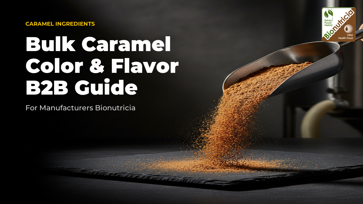 Caramel powder on a dark stone surface — bulk B2B caramel colour ingredient