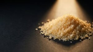 Coenzyme Q10 (CoQ10) crystalline powder macro photograph