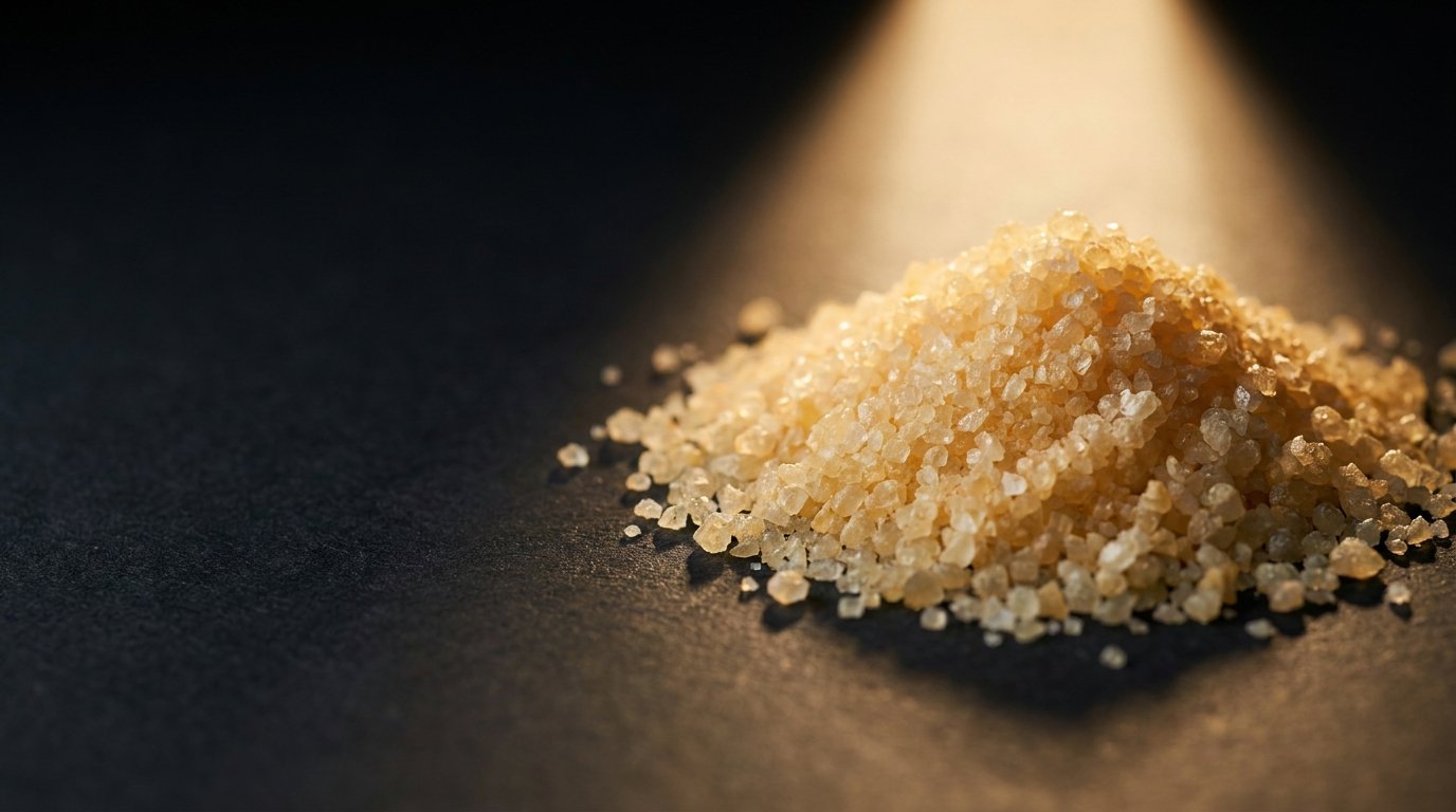 Coenzyme Q10 (CoQ10) crystalline powder macro photograph