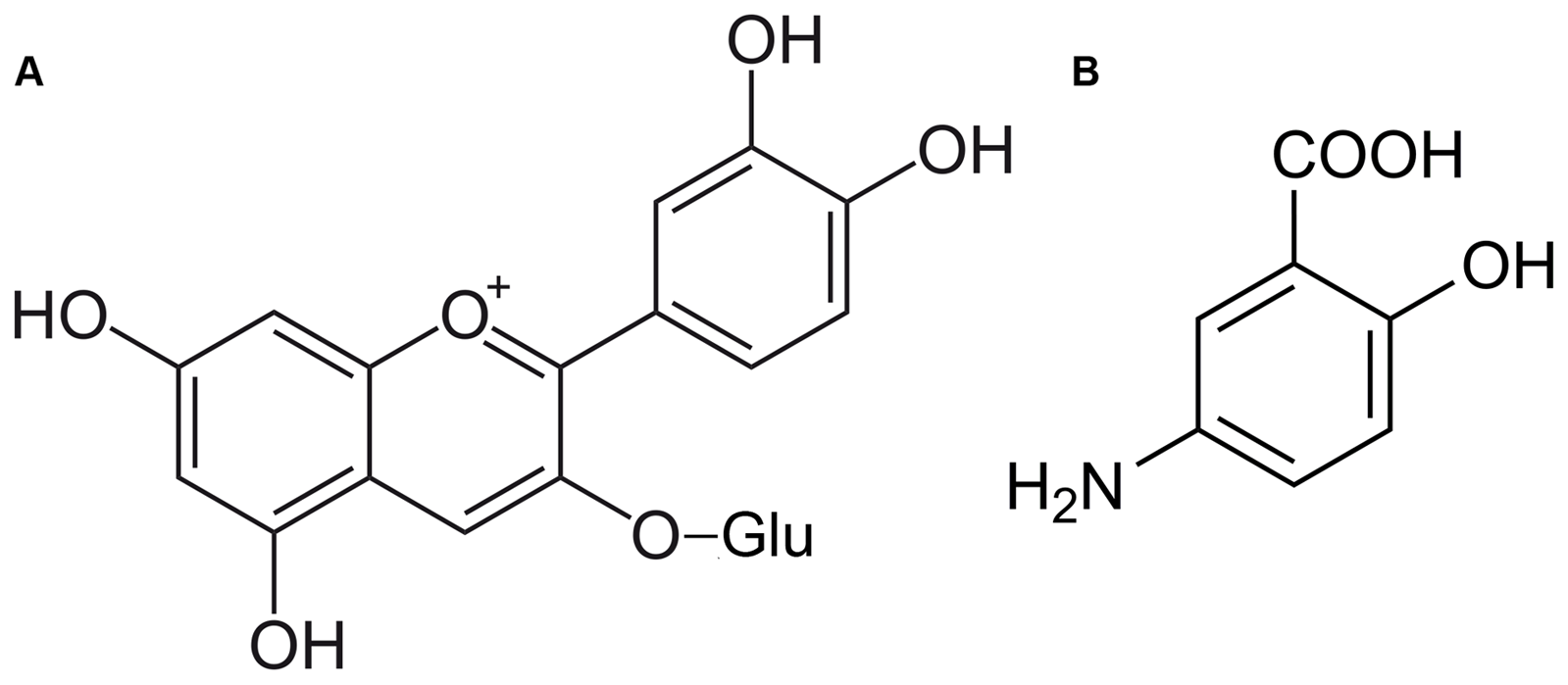 Chemical structure of cyanidin-3-glucoside, an anthocyanin