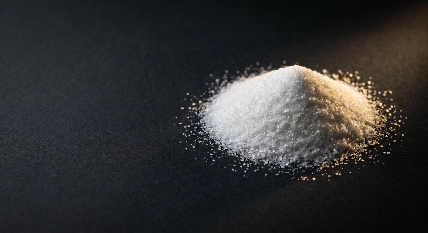 Fine white crystalline L-citrulline powder macro shot