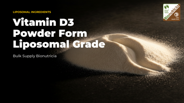 Liposomal vitamin D3 powder shown as a pale cream mound on dark polished stone