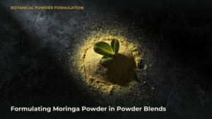 Green Moringa oleifera leaf powder with moringa leaflets